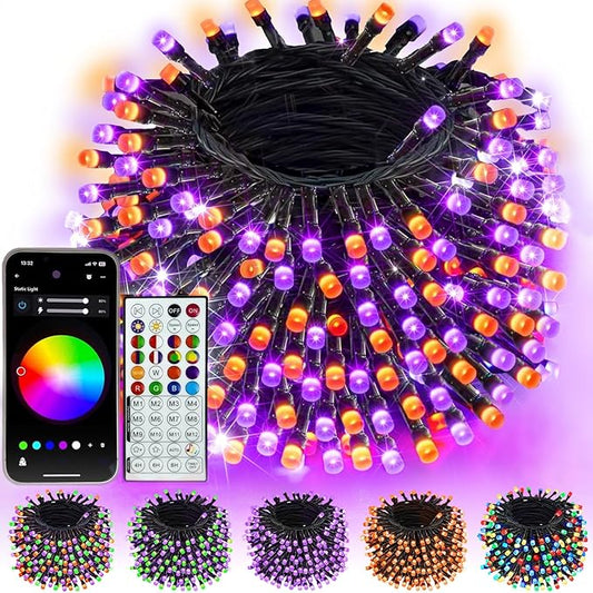 240LED Smart Color Changing Halloween Lights App Control, 95FT Waterproof RGB Music Sync Xmas Fairy String Light with Remote & Timer, Twinkle Christmas Tree Lights Outdoor Indoor Halloween Decorations-BubblyBeeBaby