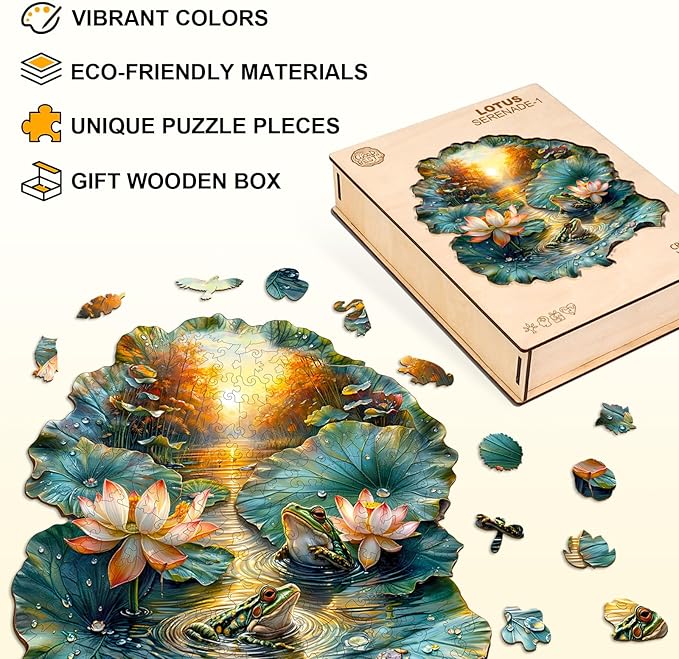 Jigfoxy Wooden Puzzles for Adults, Lotus Wood Puzzles Adult, Unique Animal Shape Wooden Jigsaw Puzzles for Adults, Birthday Gifts for Puzzle Lovers, Family, Friend (S-8.5 * 7.9in-100pcs)-BubblyBeeBaby