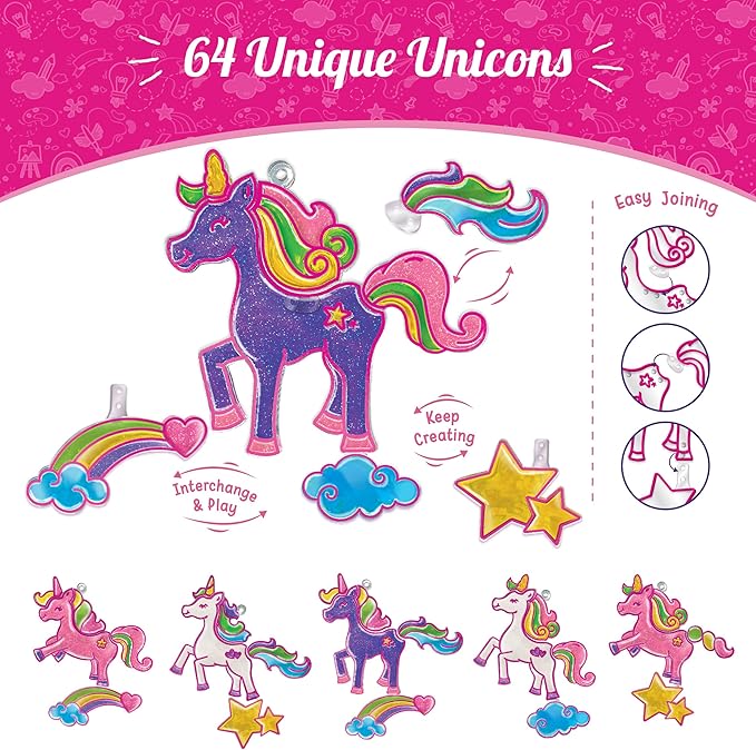 Imagimake Window Art Unicorn | Stained Glass Kit | Unicorn Girls Toys Age 6-8 | 6 Year Old Girl Birthday Gift | Art and Crafts for Girls 8-12 | DIY Suncatcher Kit for 5,6,7,8,9,10,11,12 Year Old Kids-BubblyBeeBaby