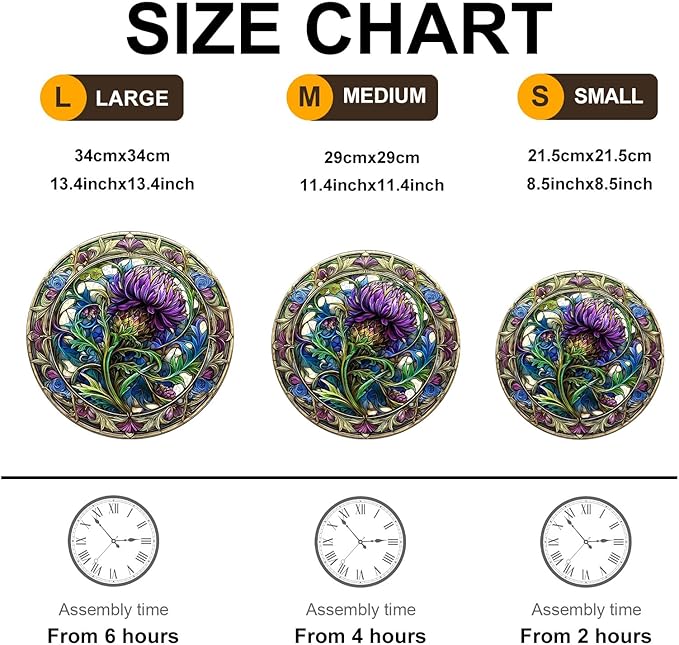 KAAYEE Wooden Jigsaw Puzzles-3D Visual Effect Scotch Thistle Wooden Puzzle Adult Unique Shape Wooden Puzzle Wooden Jigsaw Puzzle for Adult,Puzzle for Adults,Family Games (L-13.4 * 13.4in-300pcs)-BubblyBeeBaby