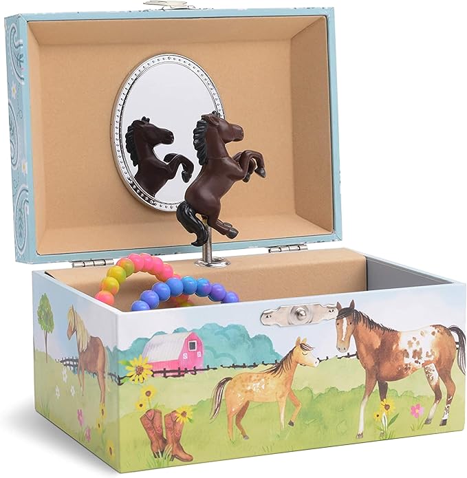 Jewelry Box for Girls by Jewelkeeper - Barn Design Musical Jewelry Box with Spinning Horse Doll - Pony Stuff for Girls, Horse Gift for Kids, Equestrian Keepsake for Ages 2 Up - Home on The Range Tune-BubblyBeeBaby