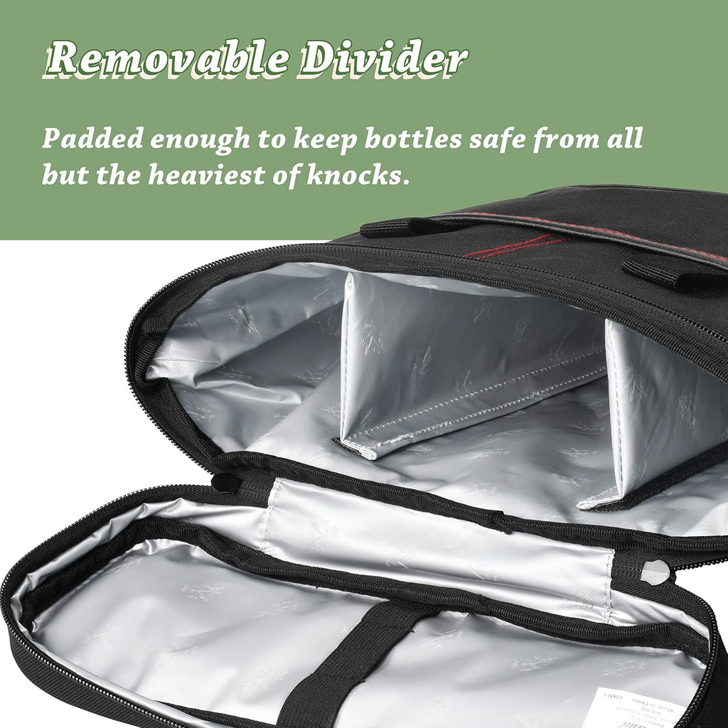 Tirrinia Insulated Wine Gift carrier - 3 Bottle Travel Padded Wine Carry Cooler Tote Bag with Handle and Adjustable Shoulder Strap, Black