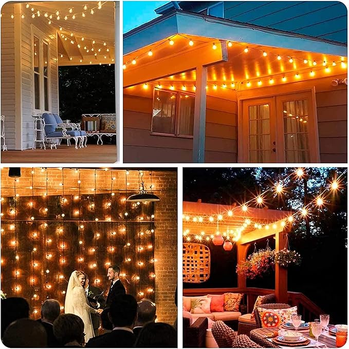 25Ft G40 LED Outdoor Christmas Frosted White String Lights with 27 G40 White Pearl Shatterproof Bulbs, Connectable Vintage Christmas Globe Patio Lights for Holiday Wedding Party Café Porch Party-White-BubblyBeeBaby