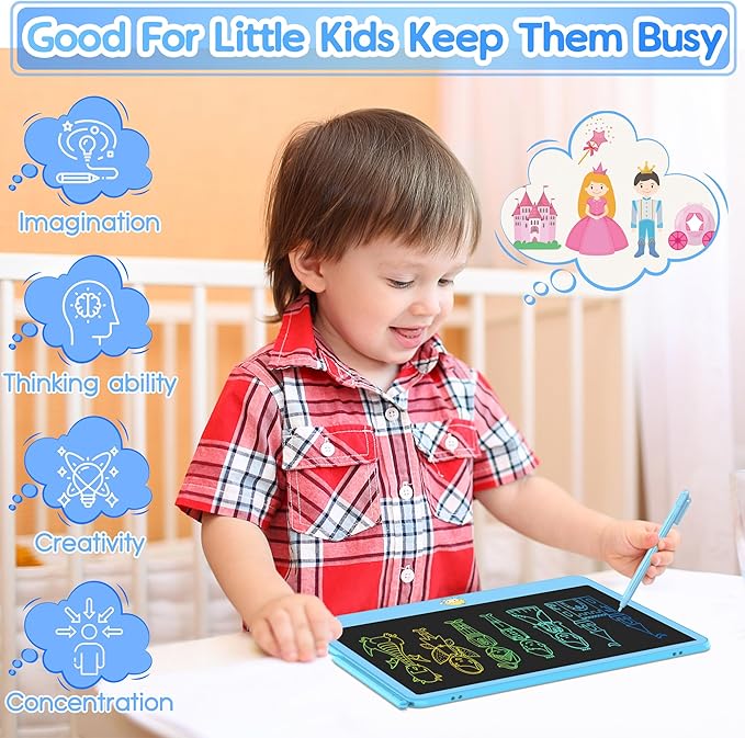 Hockvill LCD Writing Tablet for Kids 12 Inch, Toys for Boys Girls Drawing Pad for 3 4 5 6 7 Year Old Kids Toys, Toddler Erasable Doodle Board Travel Essentials, Children’s Day Gift for Kids - Blue-BubblyBeeBaby