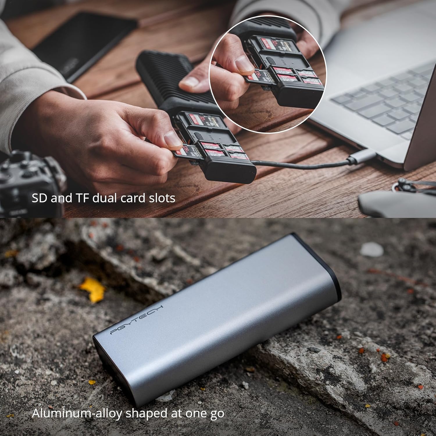 PGYTECH CreateMate High-Speed SD Card Reader USB 3.1 Type-C SD/TF Card Carrying Case Holder for Cameras, Smartphones, Drones, Action Cameras (Black, for SD/Micro SD)