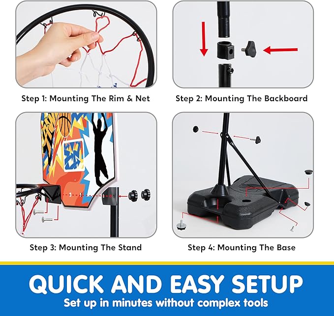 JOYIN Kids Basketball Hoop, Adjustable Height 2.8 ft-6.2 ft Toddler Basketball Hoop for Kids Indoor Outdoor Play Portable Basket Ball for Boys Girls Age 3 4 5 6 7 8 Gift-BubblyBeeBaby