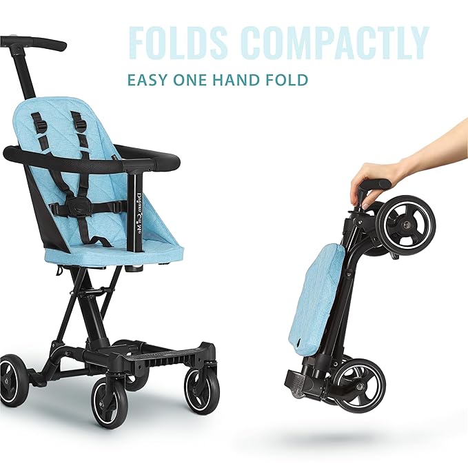 Dream On Me Lightweight and Compact Coast Rider Stroller with One Hand Easy Fold, Adjustable Handles and Soft Ride Wheels, Sky Blue-BubblyBeeBaby