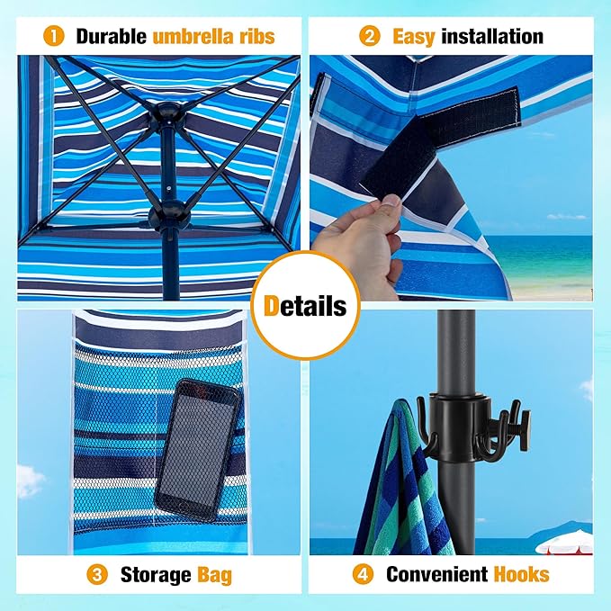 HOMEDEMO Beach Canopy UPF 50+, 6'×6', Easy Set up and Take Down Tent with Sand Pockets, Side Wall Shade Wind Waterproof for Kids, Family & Friends-BubblyBeeBaby