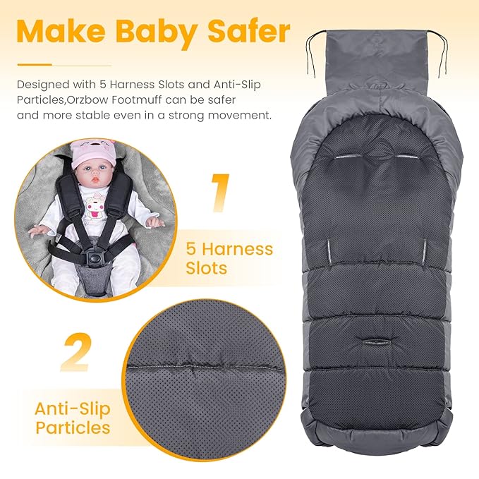 Orzbow Warm Bunting Bag Universal,Stroller Sleeping Bag Cold Weather,Waterproof Toddler Footmuff (Grey, Large)-BubblyBeeBaby