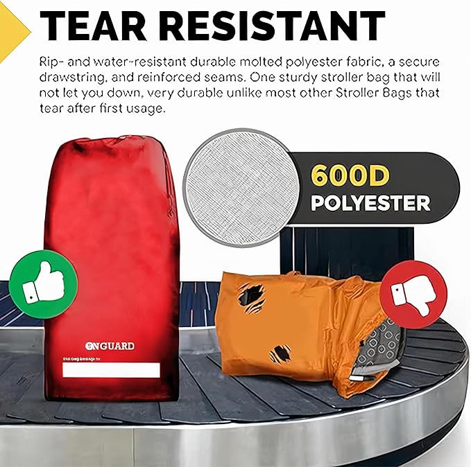 ONGUARD Waterproof Single and Double Stroller Bag for Airplane - Travel Stroller Cover for Air Travel and Storage - Gate Check Bag Backpack- Baby Airplane Essentials - Red-BubblyBeeBaby