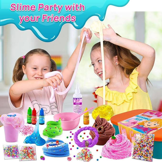 Ice Cream DIY Slime Kit for Girls, Glimmer Crunchy, Confetti Slime Making Kit for Girls, Butter, Foam, Cloud Slime with Add-ins, Foam Balls, Charms, Party Favors Gift Toys for Kids 6-12-BubblyBeeBaby
