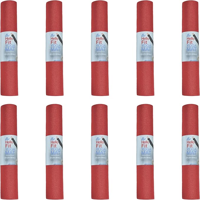Hello Fit 10-Pack Yoga Mat, 68" x 24" Non Slip Exercise Mat, 4mm Thick Gym Mat for Fitness and Stretching, Bulk Non Toxic Yoga Mats for Schools and Studios-BubblyBeeBaby