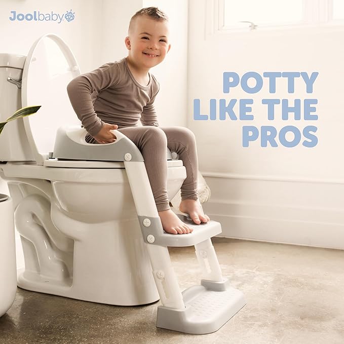 Jool Baby Potty Training Seat with 2 Step Ladder for Toddlers - Soft Cushioned Seat & Splash Guard, Adjustable Height (Gray)-BubblyBeeBaby