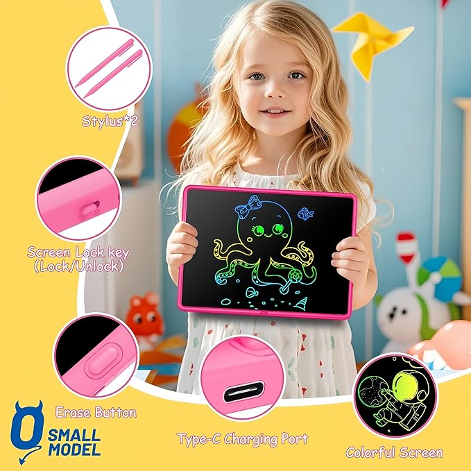20 Inch LCD Writing Tablet for Kids, Children's Art Toys, Educational and Learning Drawing Kits, Birthday and Christmas Gifts for Boys and Girs Aged 3-12+, Pink-BubblyBeeBaby