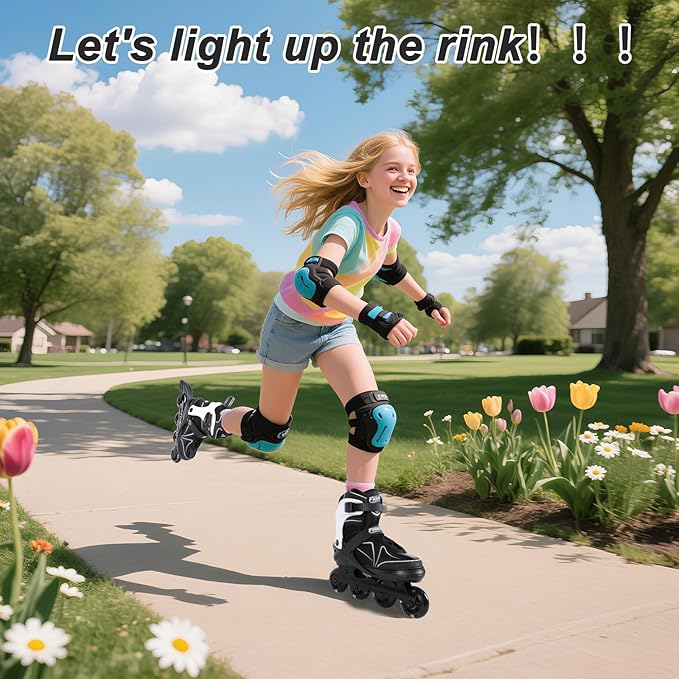 Kids Adjustable Inline Skates Ages 4-12, Youth Inlie Skates for Girls Boys 5-8 8-12 with Full Light Up Wheels, Beginner Women Adult Skates-BubblyBeeBaby