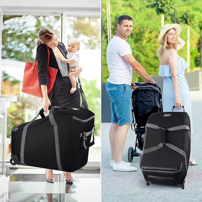 Infant Car Seat Travel Bag Fit Doona Car Seat Stroller and Base, Chicco Keyfit 35 and Base, Doona Travel Bag with Wheels, Padded Car Seat Bags for Air Travel, Nuna Travel Bag with Zipper Pocket-BubblyBeeBaby