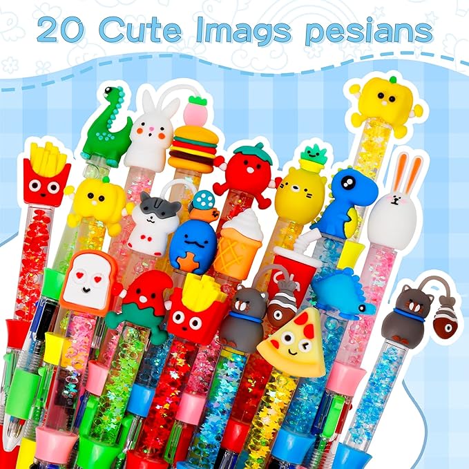 20Pcs Multicolor Pens in One 4-in-1 Cute Pens Bulk for Kids, Ballpoint Pen for Birthdays and Children's Parties, Fun Gifts Assorted Ink Kawaii Pen-BubblyBeeBaby
