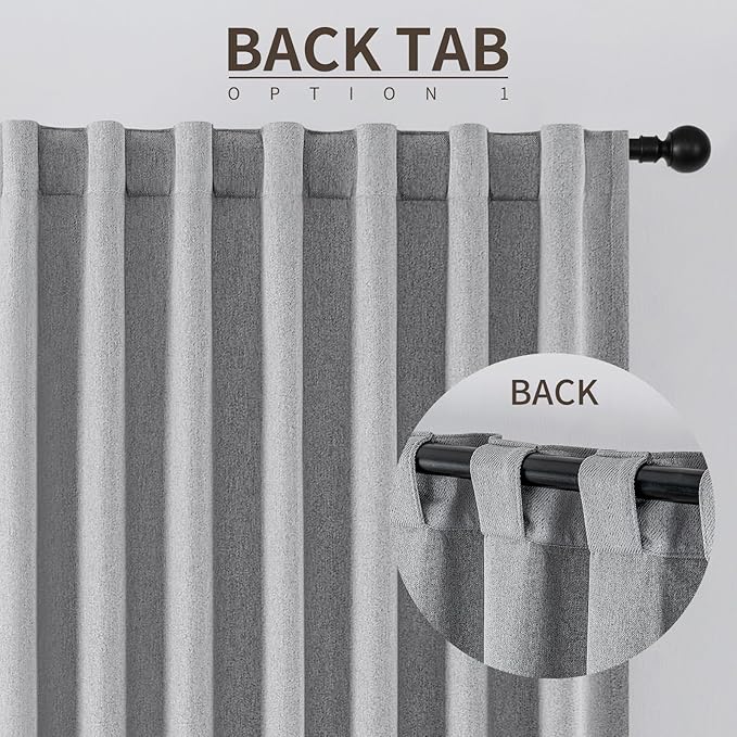 Joydeco Faux Linen Blackout Curtains for Bedroom,Light Grey Blackout Curtains 90 inches Long,100% Blackout Solid Thermal Insulated Window Drapes Luxury Decor for Living Room（W52xL90 Inch,Light Grey）-BubblyBeeBaby