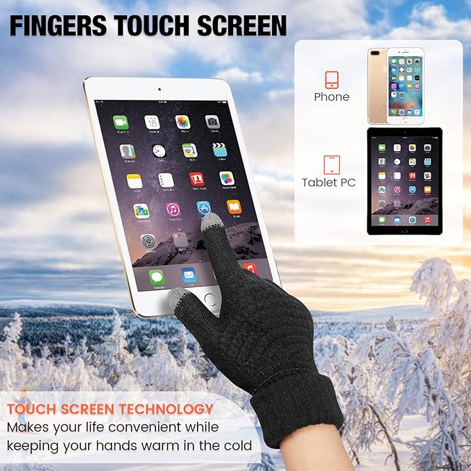 Geyoga 2 Pairs Women's Winter Touch Screen Gloves Soft Warm Fleece Lined Knit Elastic Cuff Winter Texting Gloves-BubblyBeeBaby