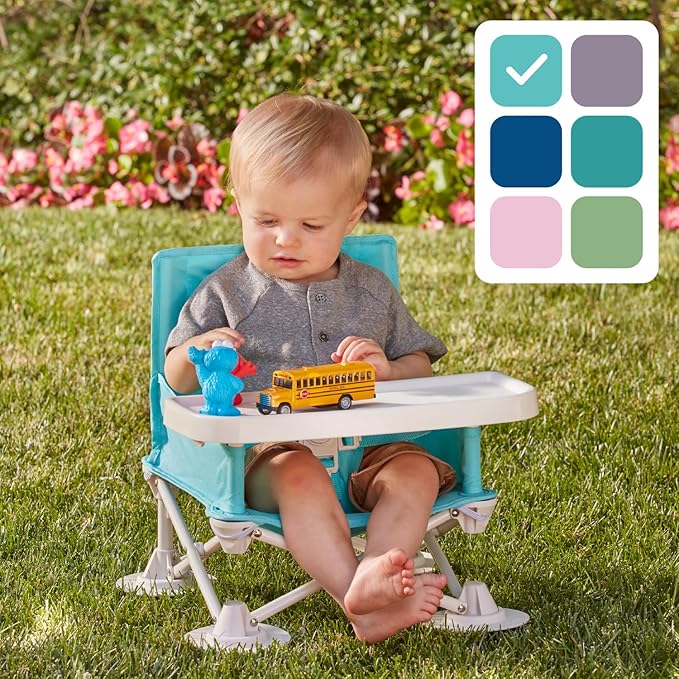 Hiccapop OmniBoost Travel Booster Seat with Tray for Baby | Folding Portable Seat for Dining Table, Camping, Beach, Grandma’s | Tip-Free Design Straps to Kitchen Chairs-BubblyBeeBaby