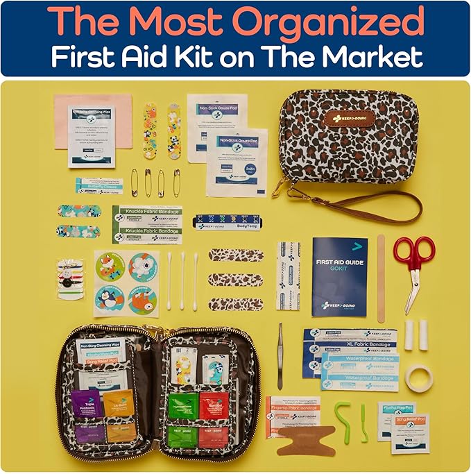 Keep Going Travel First Aid Kit for Kids – 130 Pc.for Purse, Diaper Bag, Backpack, & Suitcase, with Latex-Free Bandages – 7 x 5 x 2 in. Travel First Aid Kit TSA-Approved-BubblyBeeBaby