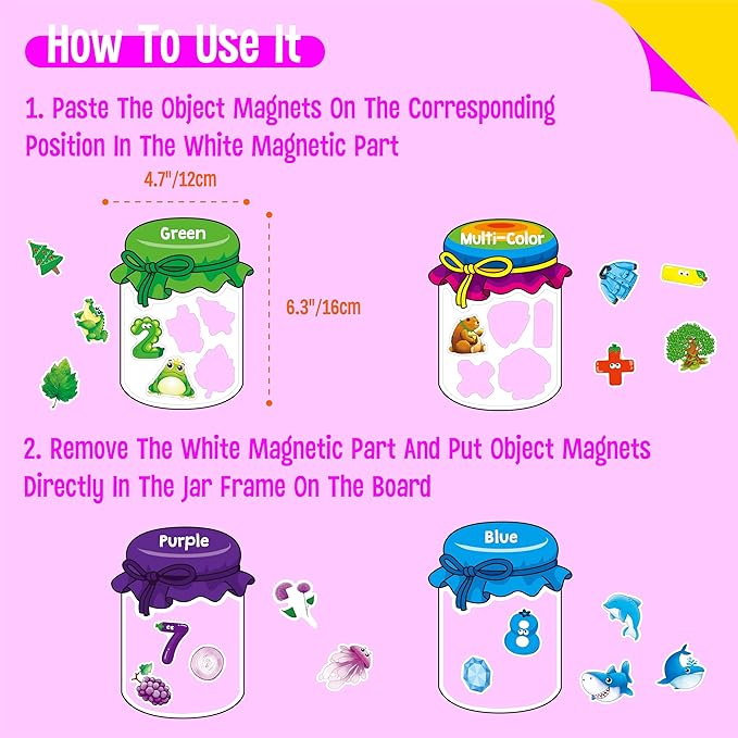 12 Pieces Magnetic Color Sorting Toys, 60 Color, Number & Math Symbol Magnets Early Educational Sorting Set for Refrigerator Whiteboard Baby Toddlers Kids-BubblyBeeBaby