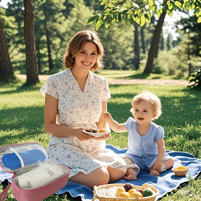 Insulated Breastmilk Cooler Bag with 2 Ice Packs - Breastmilk Cooler Organizer Bag for Daycare, Breastfeeding Mom Travel Outdoor-BubblyBeeBaby