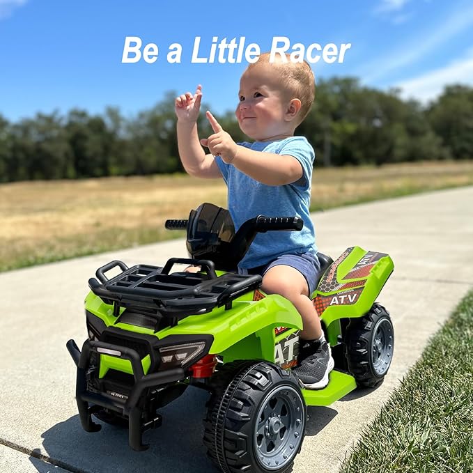 Kids ATV 4 Wheeler, 6V Ride-On Toy for Toddlers Boys & Girls with Music, Forward & Reverse - Green-BubblyBeeBaby
