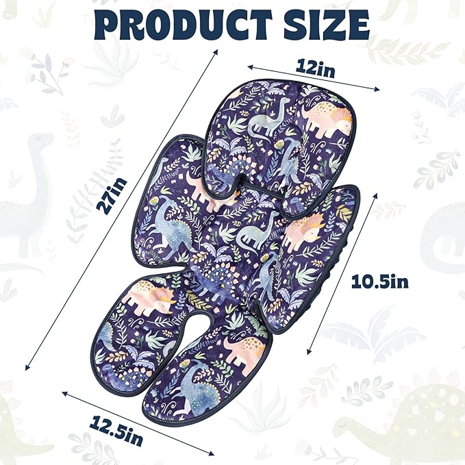 Pea Pod Infant Car Seat Insert 2-in-1 Baby Car Seat Head & Body Support for Newborn Girl Reversible 3 Layer Warm Preemie Carseat Stroller Cushion Headrest with Soft Minky Dot Fabric, Cute Dinosuar-BubblyBeeBaby