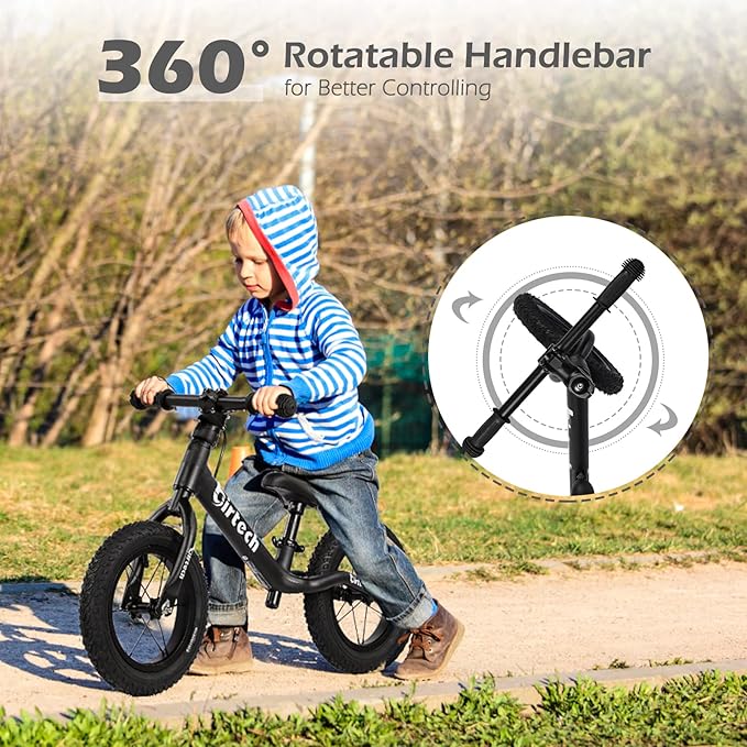 12" Balance Bike for 2, 3, 4, 5 Year Old Boys and Girls, Lightweight Nylon Frame Toddler Training Bike No Pedal Bikes for Kids with Adjustable Seat and Air Tires-BubblyBeeBaby