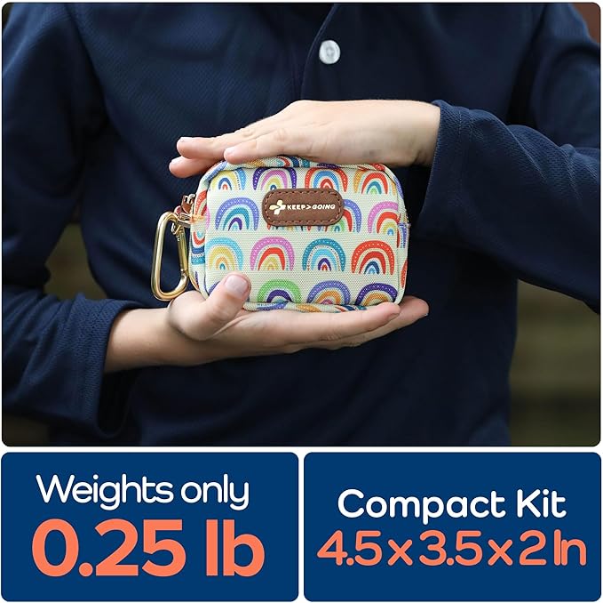 KeepGoing Small Travel First Aid Kit Kids – 60 Pc. Mini First Aid Kit for Purse, Diaper Bag, & Backpack with Latex-Free Bandages – 4 Oz., & 4.5 x 3.5 x 2 in, TSA-Approved-BubblyBeeBaby