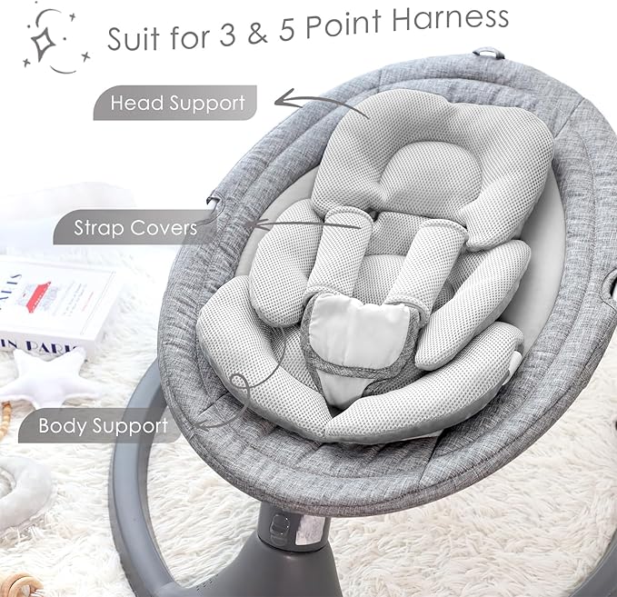 Infant Car Seat Insert for Newborn Girls Boys, Summer Mesh Baby Carseat Head Support with Strap Pads, Soft Reversible Baby Car Seat Insert Cushion Pad for Car Seat, Stroller, Bouncer, Swing, Gray-BubblyBeeBaby