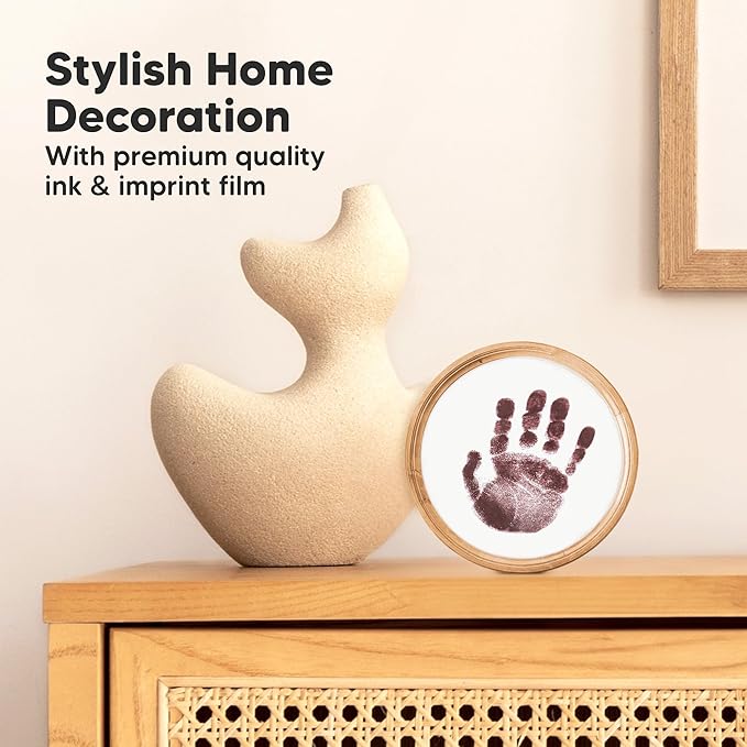 2-Pack Round Inkless Baby Hand and Footprint Kit - Mess Free Ink Pad for Newborn Keepsake, Dog Nose & Paw Print Kit, Clean Touch Ink Pad for Baby Hand & Footprints, Ideal New Mom Gifts (Auburn)-BubblyBeeBaby