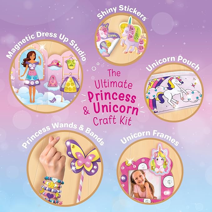 Imagimake Unicorn Craft Kit | 20+ Mess Free Activities | Bracelet Making Kit, Magnetic Board Princess Dress Up, Unicorn Stickers and More | 5,6,7,8 Year Old Girl Birthday Gift | Crafts for Girls 8-12-BubblyBeeBaby