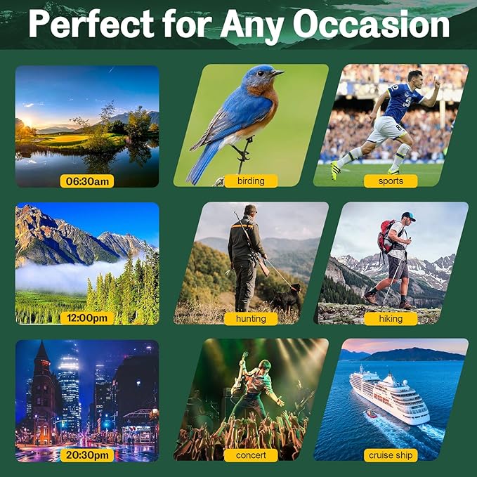 15x30 Compact Binoculars for Adults and Kids - Occer Large View High Powered Binoculars for Bird Watching - Lightweight Easy Focus Binocs with Low Light Vision for Hunting Cruise Ship Travel-BubblyBeeBaby