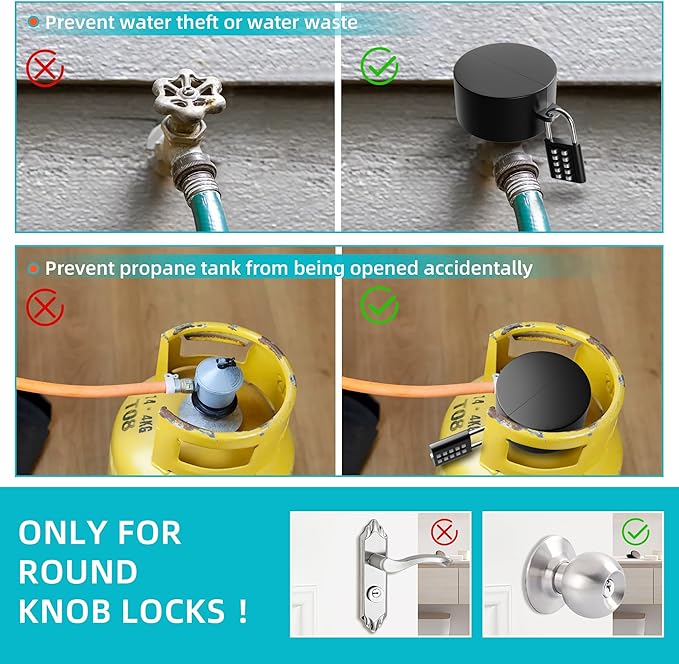 2 Pack Door Lockout Device, Child Proof Door Knob Covers with Combination Padlock, Door Handle Lock for Dementia Elderly Safety, Temporary Door Lock - Black-BubblyBeeBaby