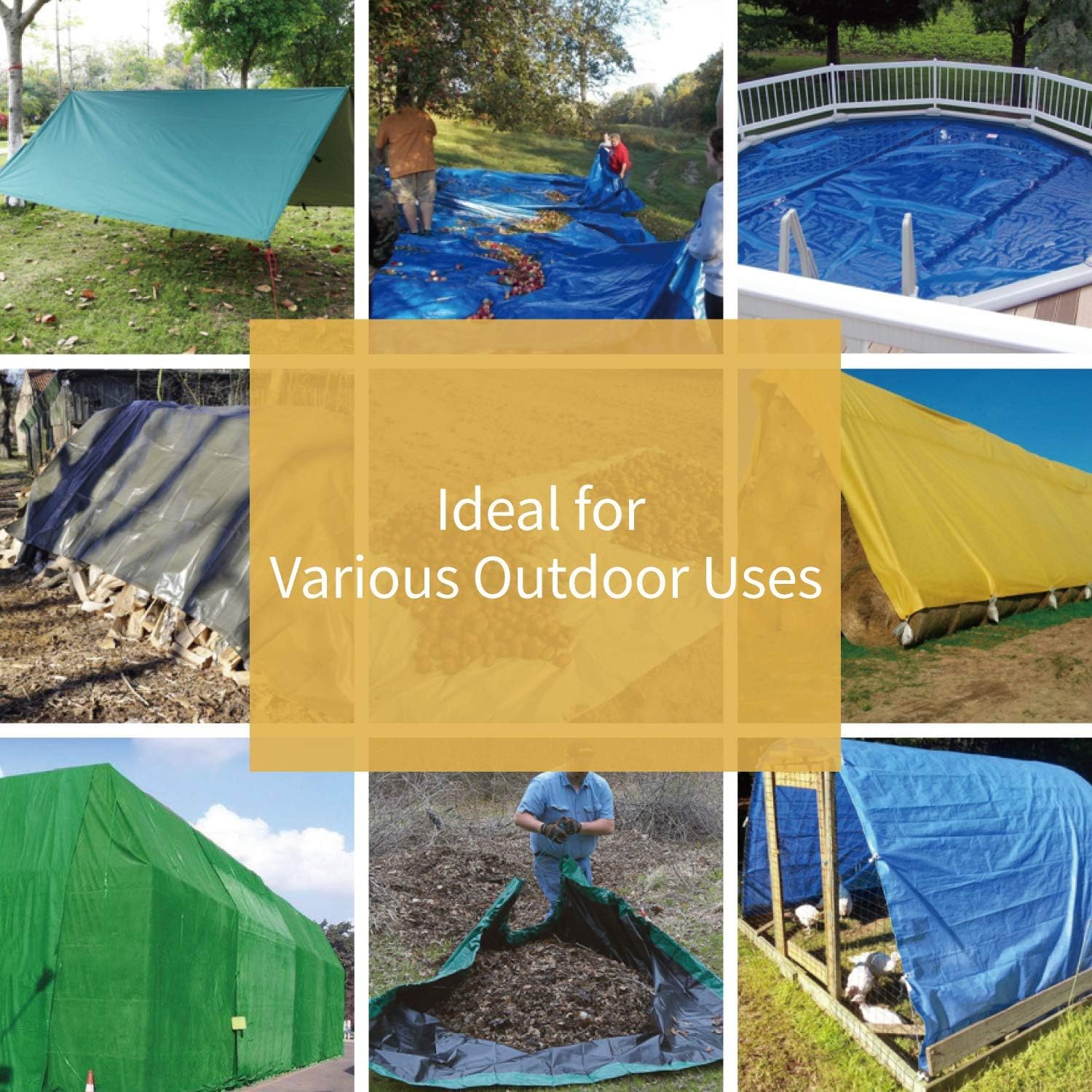 GUARD SHIELD Tarp Green 15x15 Feet Multi Purpose Waterproof Poly Tarp Cover 5mil