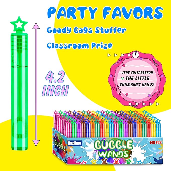 140 Pack Mini Bubble Wands for Kids, 10 Colors Bulk Bubble Wand with Star Top, Perfect for Birthday, Carnival Prize,Party Favors, Wedding, Summer Outdoor Toys,Goody Bags Stuffer Bubbles-BubblyBeeBaby
