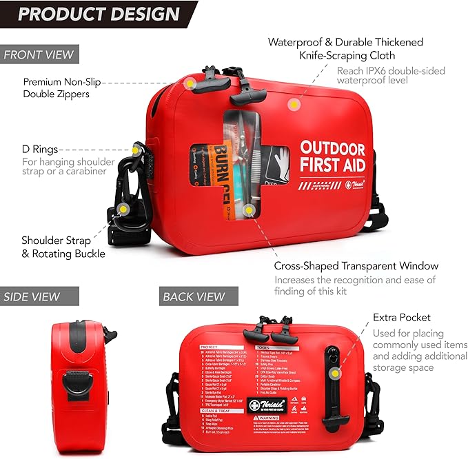 152 PCS Waterproof First Aid Kit, Portable Small Boat Dry Bag Bug Out Bags, Emergency Medical Kit Ideal for Boating, Camping, Fishing, Kayaking, Floating, Red-BubblyBeeBaby