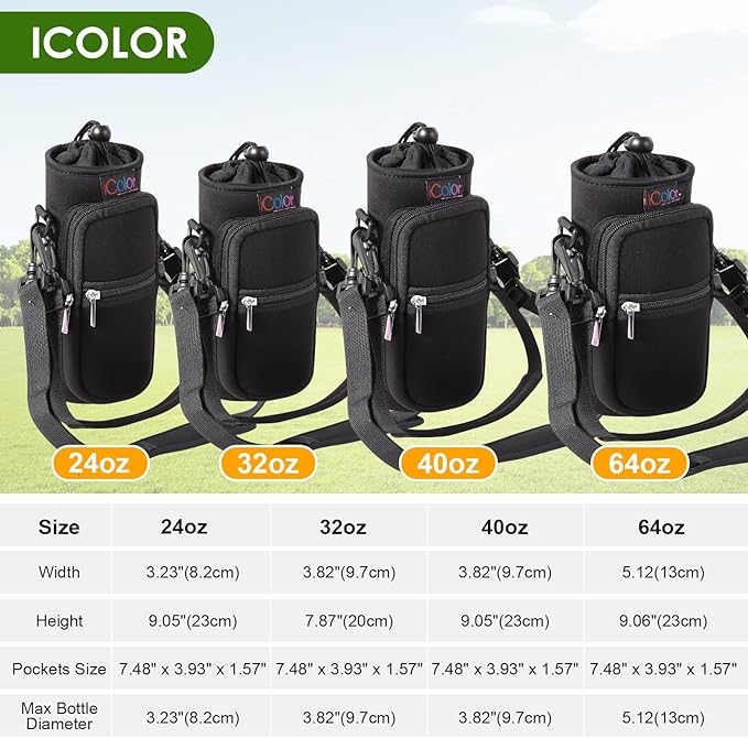 icolor Water Bottle Carrier Bag with Strap 25/32/40 oz Crossbody Bottle Holder with Phone Pocket Sling Sleeve Insulated Neoprene Water Bottle Pouch for Walking Travelling-BubblyBeeBaby