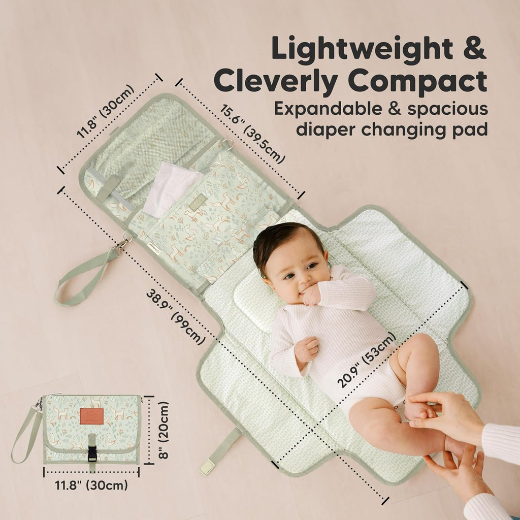 KeaBabies Portable Diaper Changing Pad - Large Waterproof Baby Changing Mat, Compact Travel Diaper Clutch, Functional Pockets Fit Newborn Essentials, Wipeable & Padded Baby Changer (Fox Vale)