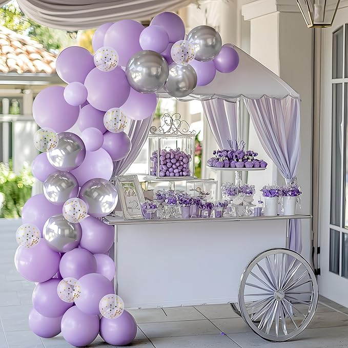 JOYIN 150 Pcs Pastel Purple Balloons, Different Sizes 18 12 10 5 Inch Pastel Purple Latex Balloon Arch Kit with Instruction for Birthday Party Graduation Wedding Holiday Decoration-BubblyBeeBaby