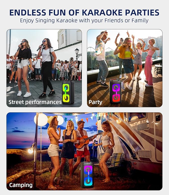 Karaoke Machine for Adults, Portable Bluetooth Speaker with 2 Wireless Microphones, Portable PA System with Disco Lights for Big Party, Outdoor, Ideal Gifts for Family, Music Lover-BubblyBeeBaby