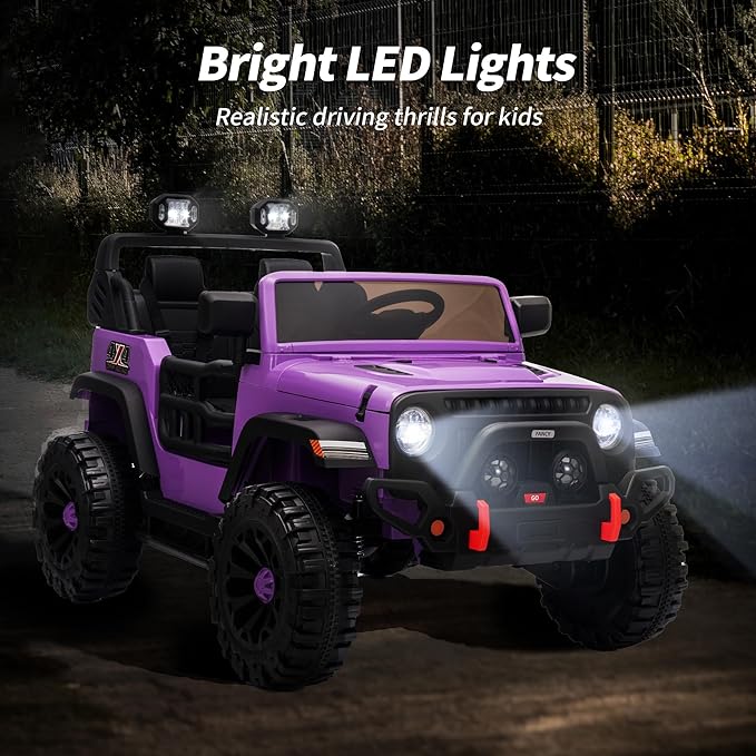 2 Seater Ride on Toy Car for Kids, 24V 4x4 Ride-on Truck Kids Electric Car w/Remote Control, 4x200W Motors - Purple-BubblyBeeBaby