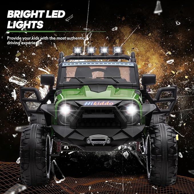 24V 9Ah Ride on Toy for Big Kids, 4x4 2 Seater Ride on Car Truck w/Remote Control, 4x200W Motors - Green-BubblyBeeBaby