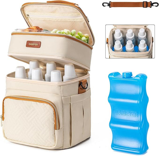 Insulated Breastmilk Cooler Bag with Ice Pack - Holds 6x9oz Bottles, Leakproof Double Layer, Baby Bottle Cooler Bag with Adjustable Strap for Nursing Moms, Daycare & Travel-BubblyBeeBaby