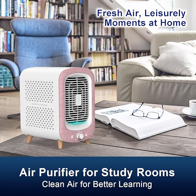 Jafanda Air Purifier for Home Bedroom 780sq ft, HEPA & Activated Carbon, Air Cleaner with Fragrance Sponge & Nightlight for Smoke, Allergies, Dust, Odor, VOC, Pet Dander, Pollen, Office, Desktop, Pink-BubblyBeeBaby