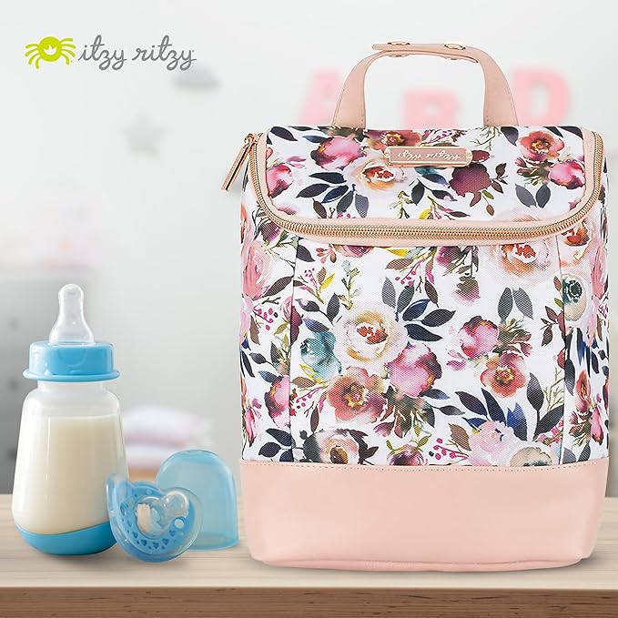 Itzy Ritzy Insulated Bottle Bag – Keeps Bottles Warm or Cool - Holds 3 Bottles & Features Interior Pocket for Ice Pack (Not Included), Blush Floral-BubblyBeeBaby