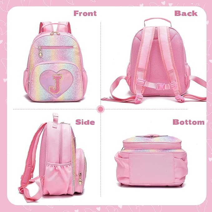 I IHAYNER Kids Glitter Lightweight Backpack for School Travel & Daycare, Toddler Backpack for Girls 3+ Preschool Kindergarten Elementary Kids Backpack-Rainbow Pink J-BubblyBeeBaby