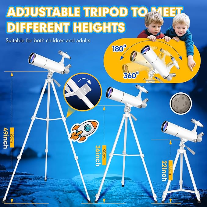 Hawkko Telescope for Adults & Kids – 80mm Aperture 500mm Telescopes for Adults Astronomy, (20X-150X) Portable Refractor Telescope Kit for Beginners with Decorate Stickers, AZ Tripod, Phone Adapter-BubblyBeeBaby